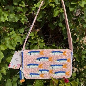 NWT Made in India Sardine Fish Pattern Pink Beaded Shoulder Bag Summer Spring